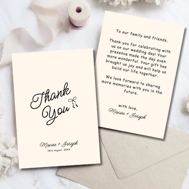 Svart & Elfenbensfärgad Handritad Båge Band Skiss  Tack Kort (Black and ivory bow ribbon thank you card shares heartfelt gratitude with timeless style.)