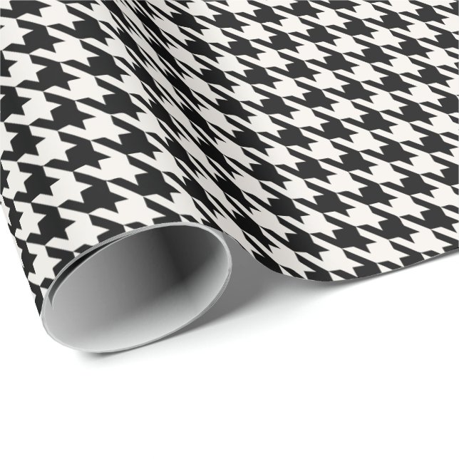 Svart & Elfenbensfärgad Houndstooth-mönster | Klas Presentpapper (Rullad Hörn)