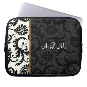 Svart, Elfenbenskusten, Guld Blommigt Damask Lapto Laptop Sleeve