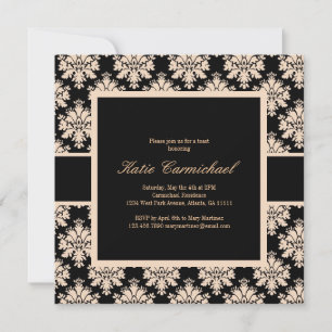 Svart & Elfenbensvit Damask-inbjudan Inbjudningar