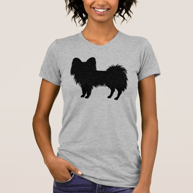 Svart (eller annat Färg) papillon Hund Silhouette T Shirt (Framsida)