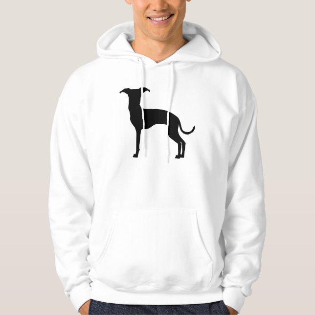 Svart (eller din Färg) italiensk Greyhound Silhoue Hoodie (Framsida)