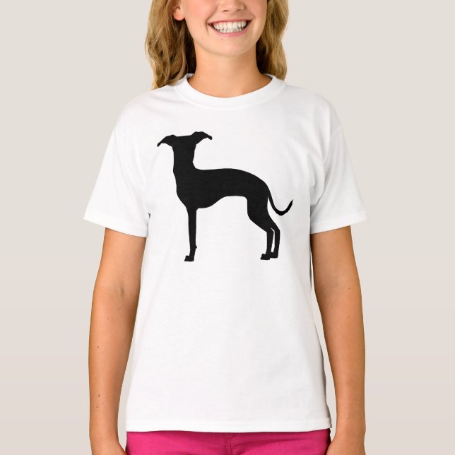 Svart (eller din Färg) italiensk Greyhound Silhoue T Shirt (Framsida)