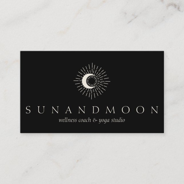 Svart energiuppvärmning Sol Måne Andlig Visitkort (Framsida)