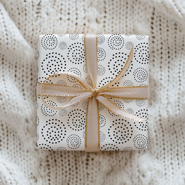 Svart enfärgade geometriska virvlar-mönster presentpapper (Skapare uppladdad)