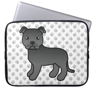 Svart engelsk Staffie Söt tecknad hund & tassar Laptop Fodral
