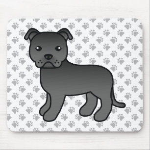 Svart engelsk Staffie Söt tecknad hund & tassar Musmatta