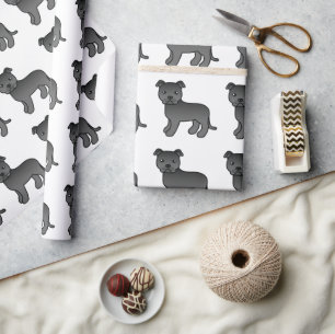 Svart engelsk Staffie Söt Tecknad Hundmönster Presentpapper