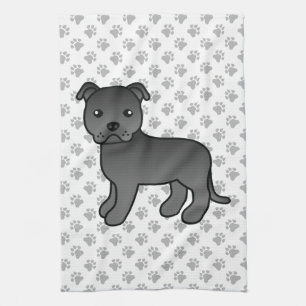Svart engelsk staffordshire bullterrier hund kökshandduk