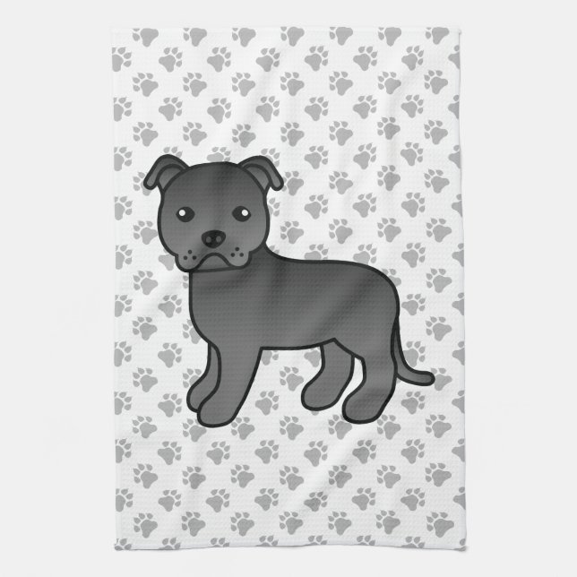 Svart engelsk staffordshire bullterrier hund kökshandduk (Vertikal)