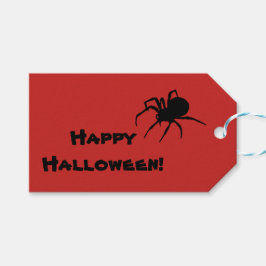 Svart Enka på Röd Halloweenpresentetikett Presentetikett