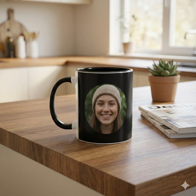 Svart Enkel Anpassad Foto Minimal Modern Design Mugg (Black Simple Custom Photo Minimal Modern Design Mug)