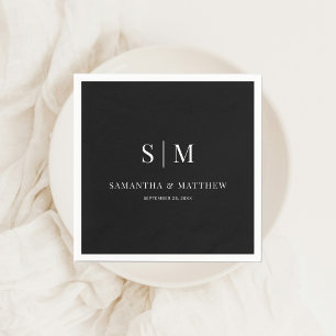 Svart enkel Elegant par Initialer Bröllop Pappersservett