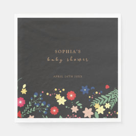 Svart, enkel Elegant, Wildblomsterbabyskor Pappersservett