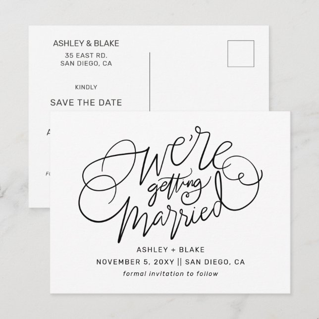 Svart enkel handskriven kalligrafi Spara datumet Meddelande Vykort (Fram/baksida)