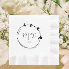 Svart enkel hjärtkrans Monogram Bröllop Pappersservett