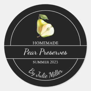 Svart, enkel Homemade Pear Preserve-etikett Runt Klistermärke
