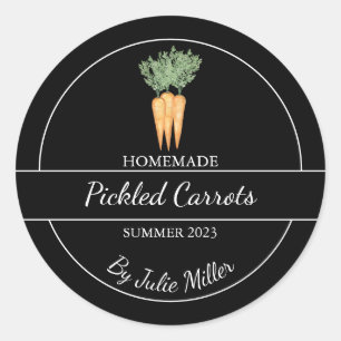 Svart enkel Homemade Pickled Carrots-etikett Runt Klistermärke
