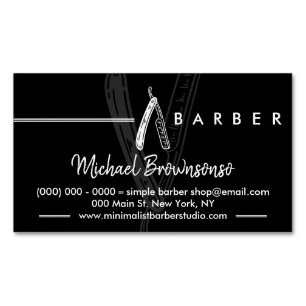 Svart Enkel Logo Rakhyvel Barberare Magnetiska Visitkort