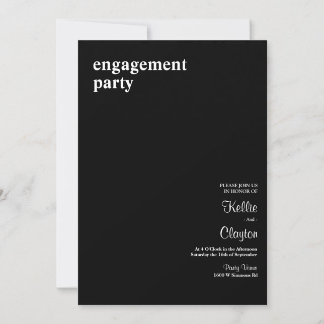 Svart enkel modern Förlovningsfest Inbjudningar (Framsida)