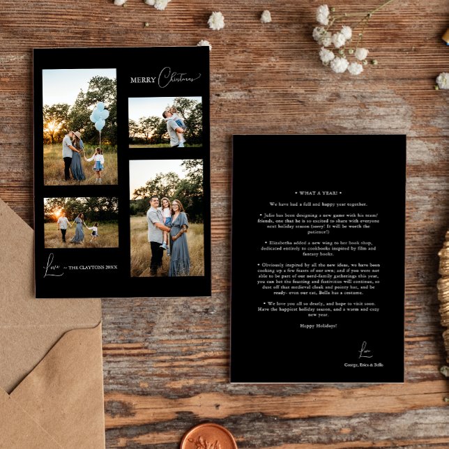 Svart enkel modern jul fyra fotokollage julkort (Skapare uppladdad)