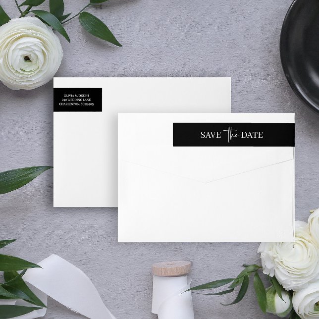 Svart Enkel Modern Minimalistisk | Spara datumet Etikettband (Skapare uppladdad)