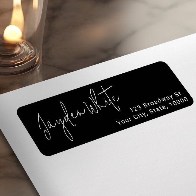 Svart enkel Modern Script Student-Returadress Returadress Etikett (Black Simple Modern Script Graduate Return Address Label)