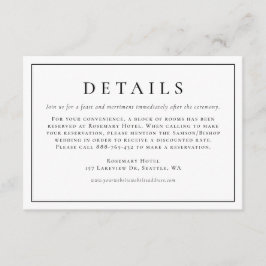 Svart enkel typografi Formell Bröllop-information Tilläggskort