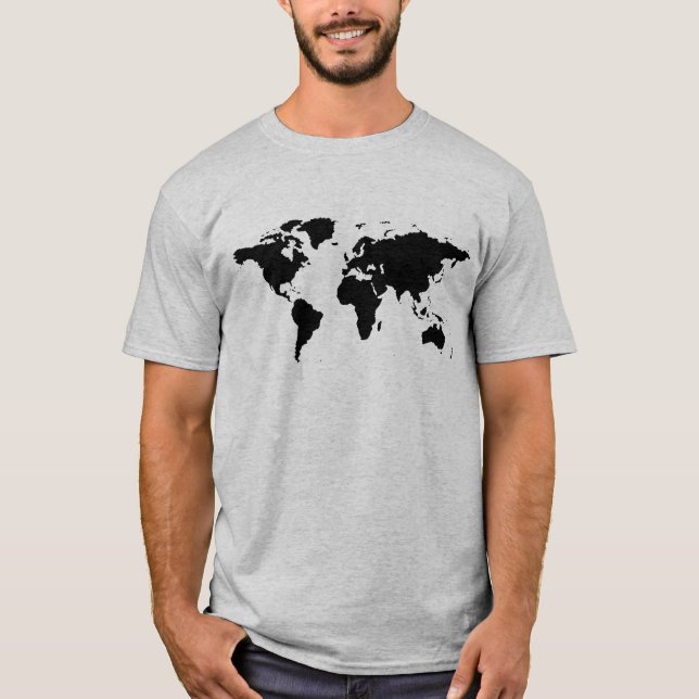 svart, enkel världskarta t shirt (Framsida)