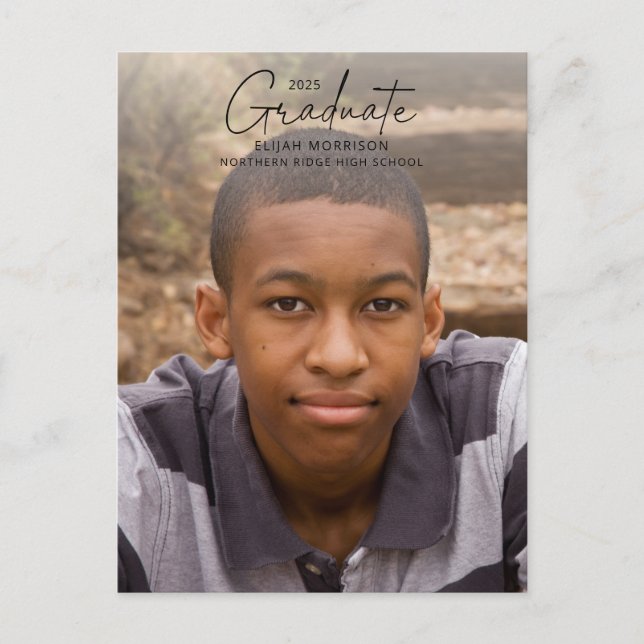 Svart, enkelt Calligraphy Overlay Photo Studenten Vykort (Framsida)