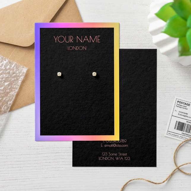 Svart, enkelt -kort för visning. Färgfull gräns Visitkort (Black simple earring display card. Colorful border.)