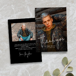 Svart enkelt Modern Script 2 Photo Studenten Tack Kort