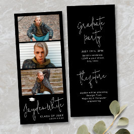 Svart enkelt Modern Script 3 Photo Studenten Inbjudningar