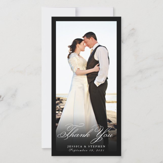 Svart, enkelt Tack 8x4-fotokort för elegant (Framsida)