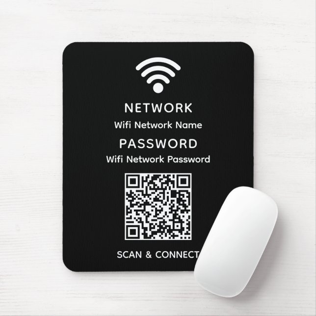 Svart, enkelt WiFi QR-kodnätverkslösenord för WiFi Musmatta (Med mus)