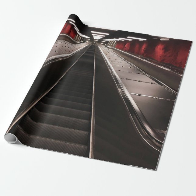 SVART ESKALATOR UTAN MÄNNISKOR PRESENTPAPPER (Utrullad)