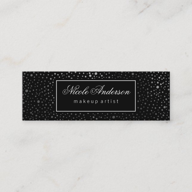 Svart etikett Faux Silver Dot Mönster Mini Visitkort (Framsida)