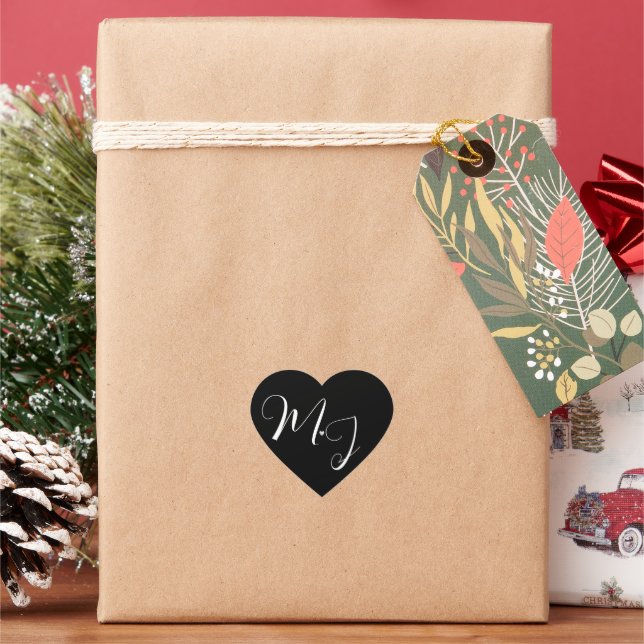 Svart etikett för bröllop med vit monogramtext (Semester)