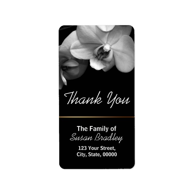 Svart etikett för Orchid Elegant Tack 1 Adressetikett (Framsidan)