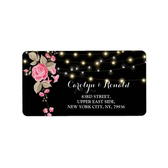 Svart etikett för Whimsiing String Ljus Adressetikett (Framsidan)