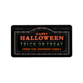 Svart etikett happy halloween - Bus eller godis Adressetikett