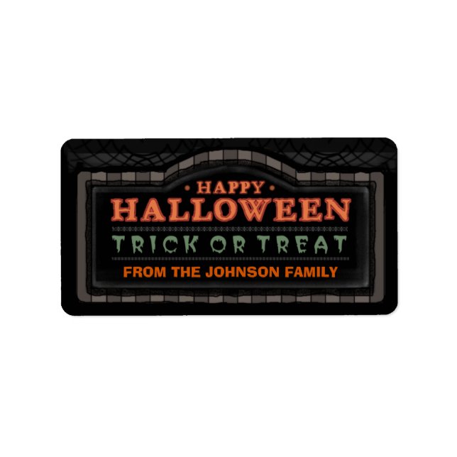 Svart etikett happy halloween - Bus eller godis Adressetikett (Framsidan)