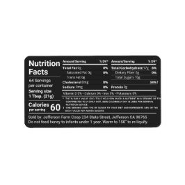 Svart etikett Tabular Honung Nutrition Facts Adressetikett