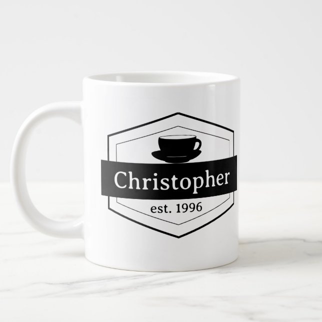 Svart etikettspecialitet Mugg Jumbo Mugg (Vänster)