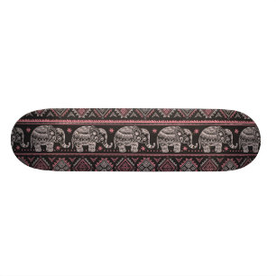 Svart etniskt elefantmönster skateboard bräda 21,5 cm