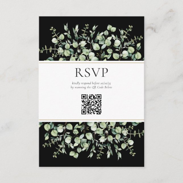 Svart Eukalyptus QR-kod Bröllopsanmälan  Tilläggskort (Framsida)