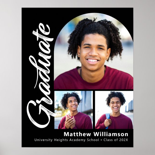 Svart Examen 3 Foto Fet Båge Vit Skrift Poster (Framsidan)