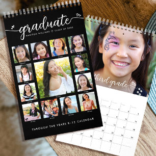 Svart Examen K–12 Skript Fotokollage 15 Månader Kalender