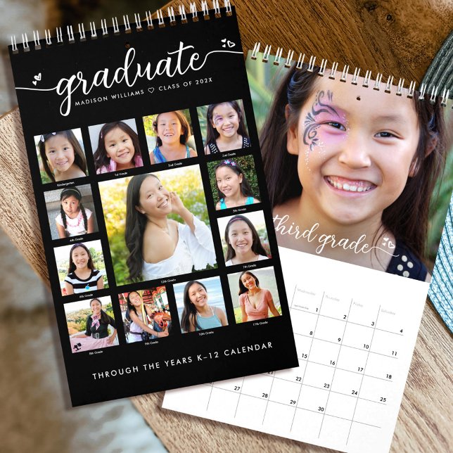 Svart Examen K–12 Skript Fotokollage 15 Månader Kalender (Skapare uppladdad)