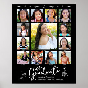 Svart examens K–12 fotokollage Vita klotter Poster